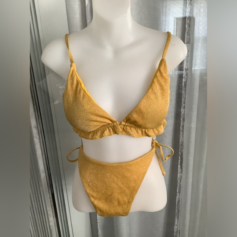 Gold Sparkle Sexy Halter Thong Bikini Set